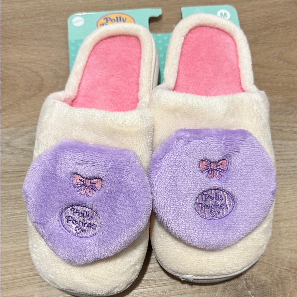 Polly Pocket Women's Cream Slippers with Pink & Purple Accents